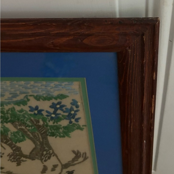 Framed Finished Crewel Embroidery Horse & Foal In a Pasture - Picture 6 of 8